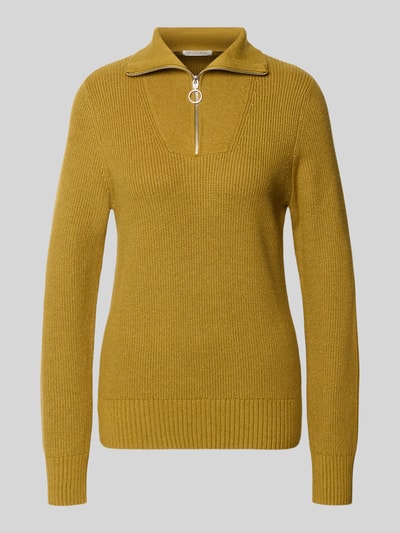 Produktfoto, Regular Fit Strickpullover aus Viskose-Mix van Christian Berg Woman in mosterdgeel met schipperskraag, ribboorden, lang mouwen, ruglengte maat S 61 cm, mouwlengte 69 cm, viscosemix, damesmode