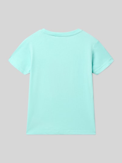 Produktfoto, dziecięcy t-shirt Regular Fit T-Shirt mit Motiv-Print von Blue Seven z bawełny, krój regular fit, okrągły dekolt, jasnoniebieski, długość tyłu w rozmiarze 116: 44 cm