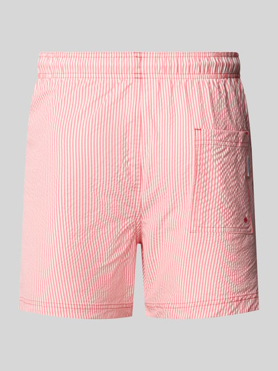 Produktfoto, Badehose aus Seersucker mit elastischem Bund Modell 'MAUI OCEAN' von Jack & Jones, Regular-Fit, Kordelzug, rot-weiß gestreift, strukturierte Oberfläche