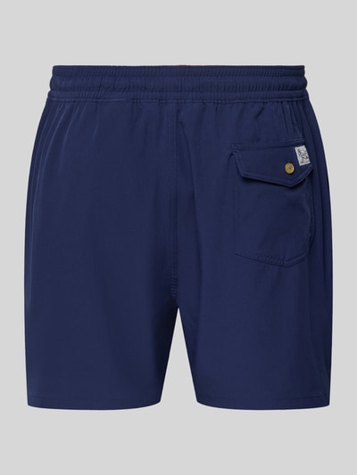 Produktfoto, Badehose mit Mesh-Einsatz von Polo Ralph Lauren Underwear in Dunkelblau, elastischer Bund, Label Patch, seitliche Taschen, Gesäßtasche mit Knopf