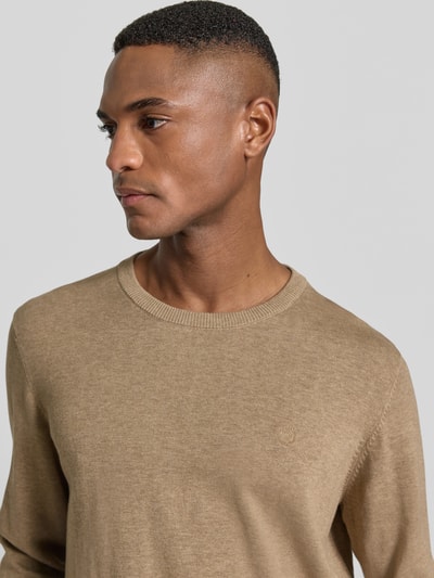 bugatti Strickpullover mit gerippten Abschlüssen Beige 3