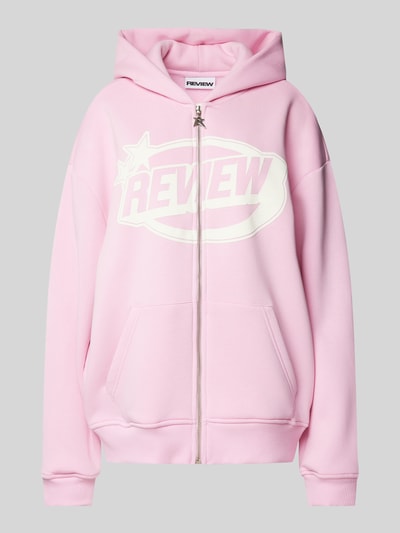 Review Sweatjacke mit Label-Print Hellrosa 2