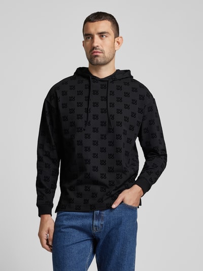 HUGO Hoodie met labelprints, model 'Flock' Zwart - 4