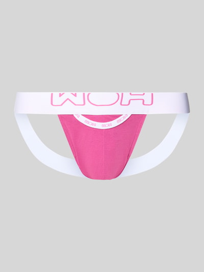 Produktfoto, Slim Fit Jockstrap mit Logo-Stitching Modell 'Fun' von WOH, pinker Baumwoll-Mix, weißer Bund mit Logo, Herren