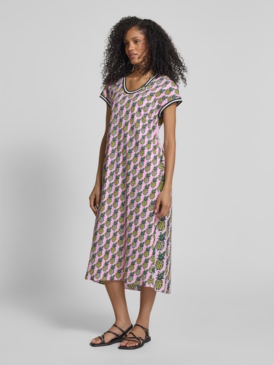 Marc Cain T-shirtjurk in riblook met ronde hals Felroze - 1