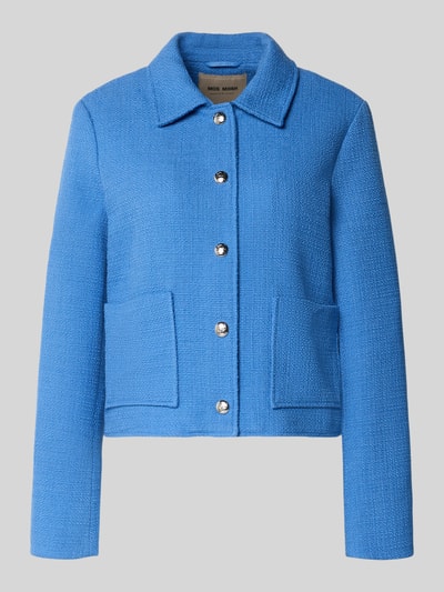 Produktfoto, Regular fit Jack met platte kraag Model 'Nilsa' van MOS MOSH in blauw katoenmix, opgestikte zakken, knoopsluiting, structuurtextuur