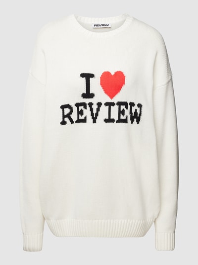 Review Sweter z dzianiny z fakturowanym wzorem Złamany biały 2