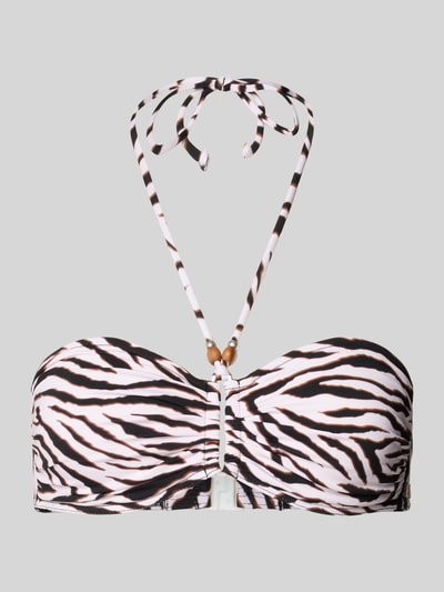 Produktfoto, Neckholder-Bikini-Oberteil Modell 'FADIO WILDJUNGLE' von Banana Moon im Allover-Look mit Zebra-Muster und Körpernahe Passform, Material-Mix mit Stretch-Anteil, Bandeau-Form.