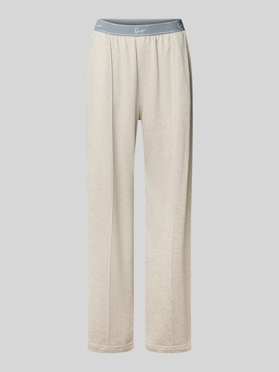 Produktfoto, Wide Fit Sweatpants mit Logo-Stitching von Kenzo in Beige, Frottee-Optik, elastischer Bund, reine Baumwolle, frontal.