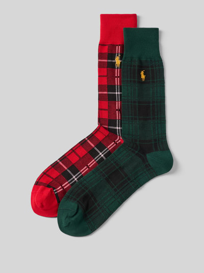Produktfoto, Socken mit Logo-Stitching im 2er-Pack von Polo Ralph Lauren Underwear im karierten Allover-Muster, mehrfarbig, Baumwollmix