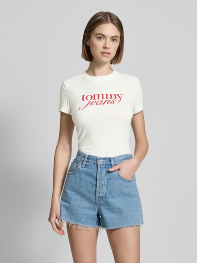 Tommy Jeans Slim fit T-shirt van puur katoen met logoprint Offwhite - 4