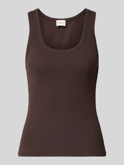 Produktfoto, Tanktop in Ripp-Optik mit Rundhalsausschnitt von Closed aus Baumwoll-Elasthan-Mix, Slim-Fit, braune Farbe, glatte Textur