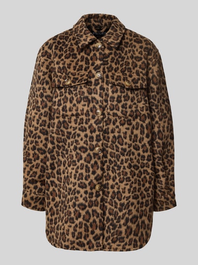 Produktfoto, Oversized Hemdjacke mit Umlegekragen Modell 'SAGA' von PIECES, Damen Hemdjacke, braun-schwarzes Leopardenmuster, große Knöpfe