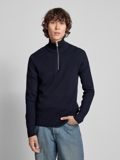 Jack & Jones Sweter z dzianiny z kołnierzem model ‘PERFECT’ Granatowy 4