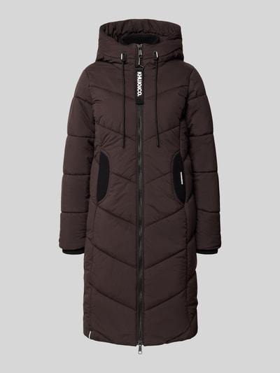 Produktfoto, braune Steppjacke mit Kapuze und Zweiwege-Reißverschluss Modell 'ARIBAY7' von khujo, glatte Textur, schlanker Schnitt