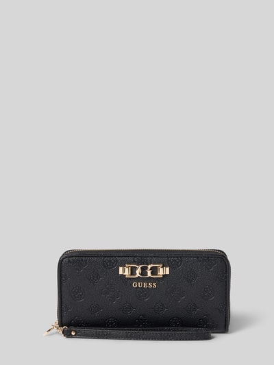 Produktfoto, Portemonnaie in Leder-Optik Modell 'Anise' von Guess in Schwarz mit geprägtem Logo-Detail, goldfarbenem Reißverschluss und Hauptfach