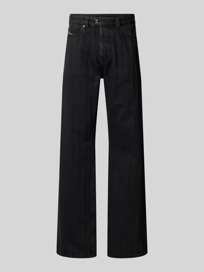 Produktfoto, Straight Fit Jeans mit Viskose-Anteil von Diesel in Schwarz, 5-Pocket-Design, Baumwoll-Mix, Logo-Detail, Knopf- und Reißverschluss
