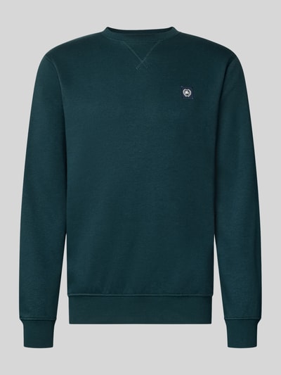 Produktfoto, Regular Fit Sweatshirt aus Baumwoll-Mix von LERROS in Dunkelgrün, Logo-Patch, gerippte Abschlüsse, Rundhalsausschnitt.