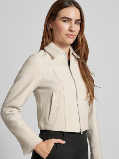 Marc Cain Żakiet o kroju regular fit z żywej wełny z zamkiem błyskawicznym dwustronnym Piaskowy 3