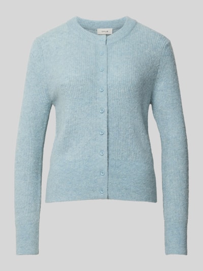 Produktfoto, Strickjacke aus Alpaka mit Rundhalsausschnitt Modell 'Dreni' von OPUS in Hellblau, Regular Fit, cropped, Feinstrick mit Struktur.