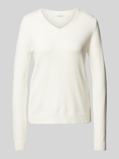 Vila Strickpullover mit V-Ausschnitt Modell 'Viril' Offwhite 2