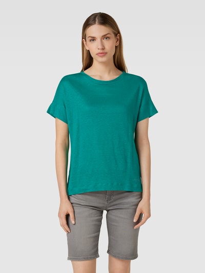 Esprit Collection T-shirt van puur linnen met labeldetail Smaragdgroen - 4