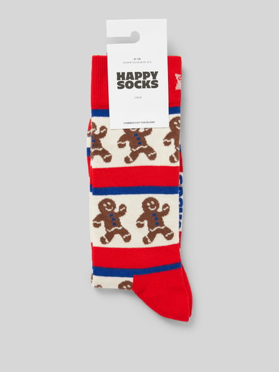 Happy Socks Sokken met motiefstitching, model 'Gingerbread Stripe' Rood - 3