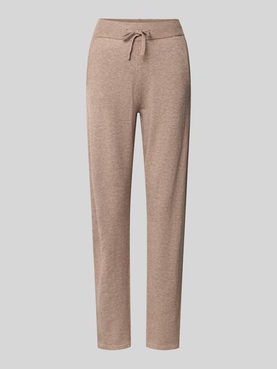 Produktfoto, Strickhose aus Viskose-Mix mit elastischem Bund von Christian Berg Woman, schmal geschnitten, beigefarbene Jogpants, feine Struktur