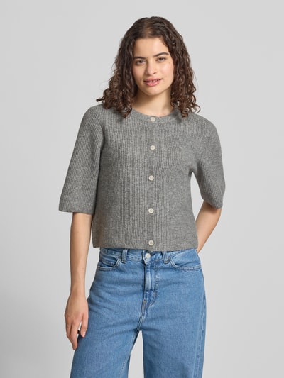PIECES Boxy Fit Strickjacke aus Rippstrick Modell 'SILLY' Hellgrau Melange 4