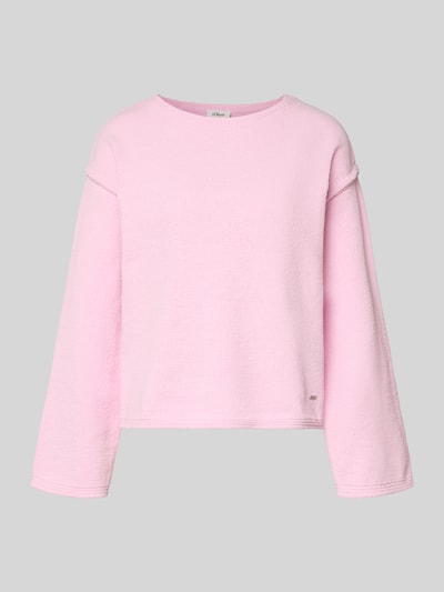 Produktfoto, Regular Fit Strickpullover aus besonders weichem Material von s.Oliver RED LABEL, Optik: Unifarben, Rippstrick, Rundhals, Kurzarm, Label-Applikation aus Metall