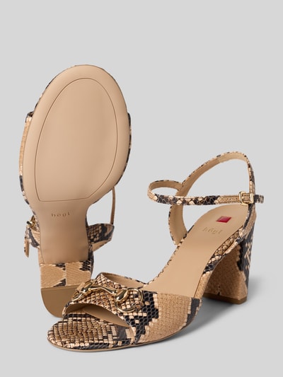 Productfoto, Sandaletten aus echtem Leder in Allover-Animal-Print van Högl, dames sandalet in beige en zwart, gladde zool, afgeronde pasvorm, hakhoogte maat 40: 9 cm.