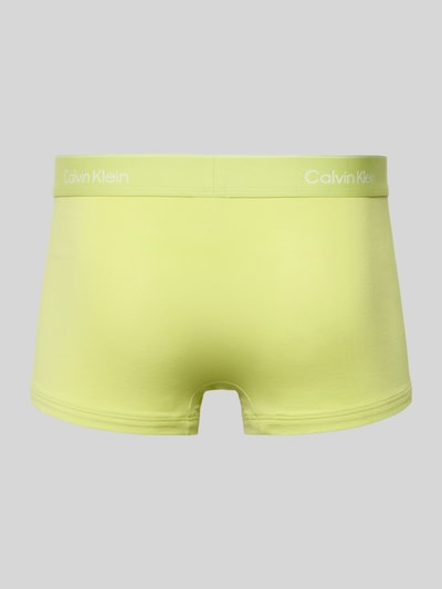Produktfoto, Low Rise Trunks mit Stretch-Anteil im 5er-Pack von Calvin Klein Underwear aus Baumwoll-Elasthan-Mix in Gelb, eng anliegende Passform, elastischer Logo-Bund, glatte Oberfläche