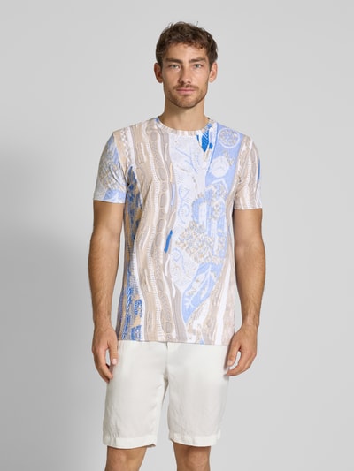 CARLO COLUCCI T-Shirt mit geripptem Rundhalsausschnitt Hellblau 4
