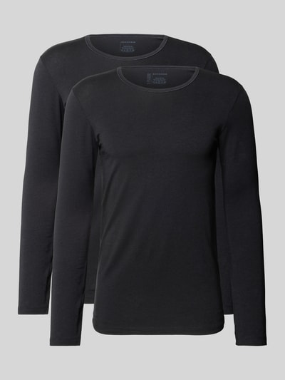 Produktfoto, Longsleeve mit geripptem Rundhalsausschnitt von Schiesser aus Baumwoll-Elasthan-Mix, Slim Fit, schwarze Farbe, glatte Textur