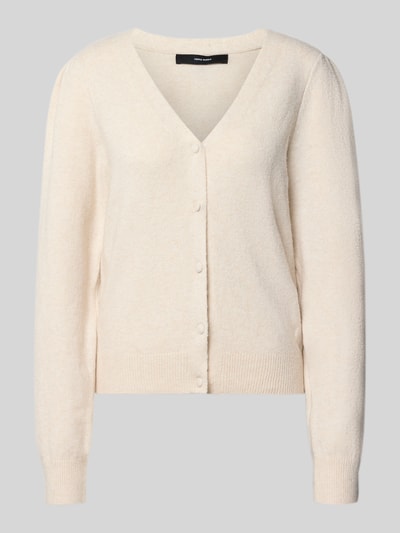 Produktfoto, Regular Fit gebreid jack met v-hals model 'DOFFY' van VERO MODA, lichte crème kleur, fijne textuur, Dames