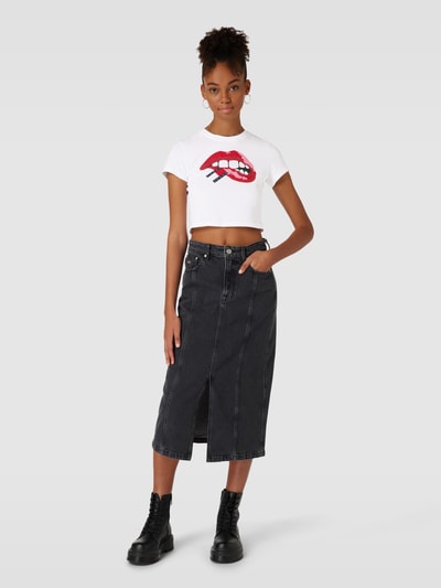 Tommy Jeans Cropped T-Shirt mit Motiv- und Label-Print Weiss 1