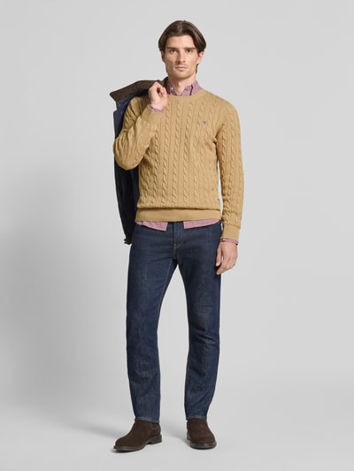 Gant Sweter z dzianiny z prążkowanymi wykończeniami Beżowy melanż 1