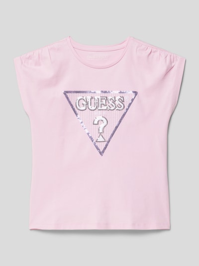 Guess T-shirt z cekinowym obszyciem Różowy 1