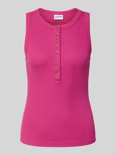 Produktfoto, Tanktop mit Knopfleiste von Jake*s Casual in kräftigem Pink, Baumwoll-Elasthan-Mix, Slim-Fit, Ripp-Optik, Rundhalsausschnitt