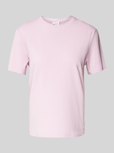 Vila T-Shirt mit geripptem Rundhalsausschnitt Modell 'NORA' Rosa 2