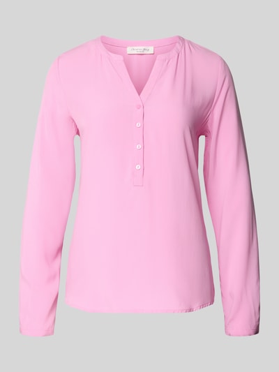 Produktfoto, Regular Fit Bluse aus reiner Viskose mit Tunika-Ausschnitt von Christian Berg Woman, roze effen design, knoopsluiting, met lange mouwen