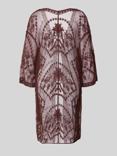 Produktfoto, Kaftan aus Baumwoll-Mix Modell 'KARINA' von Pieces, floral gemustert, semitransparente Mesh-Optik in Braun.