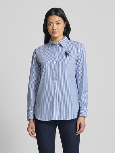 Lauren Ralph Lauren Regular fit overhemdblouse met logostitching, model 'KOTTA' Lichtblauw - 4