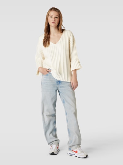 EDITED Gebreide pullover met viscose in riblook, model 'Cameron' Ecru - 1