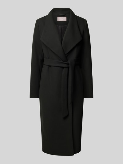 Productfoto, Mantel met wol-aandeel van Christian Berg Woman Selection, zwart, getailleerde pasvorm, sjaalkraag, ceintuur, materiaal-mix