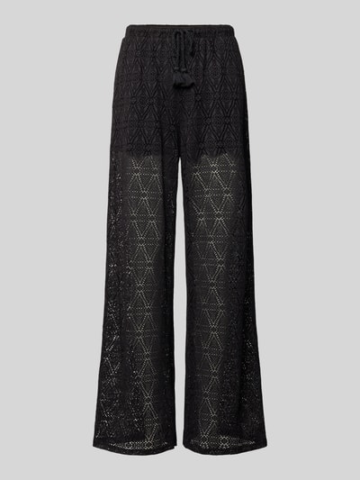 Produktfoto, Regular Fit Weite Hose mit semitransparentem Besatz Modell 'MAYA' von Vero Moda in schwarzer Strickoptik, Tunnelzug, Elastisch, feine Strick-Textur.
