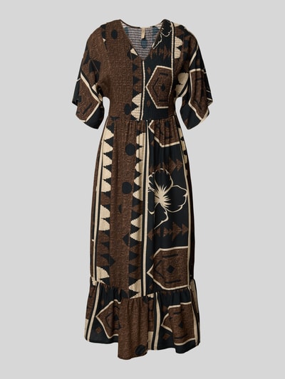 Soyaconcept Midikleid aus Viskose mit V-Ausschnitt Modell 'ROSALIE' Mittelbraun 2