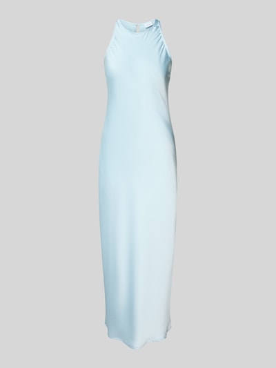 Produktfoto, Midikleid aus Satin Modell 'RAVENNA' von Vila in Hellblau, gerader Schnitt, Rundhalsausschnitt, glatte Textur