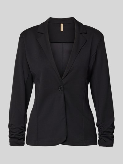 Produktfoto, Blazer mit Raffungen Modell 'Siham' von Soyaconcept, Elastischer-Material-Mix, Taillierte Passform, Reverskragen, Knopfverschluss, schwarze Farbe