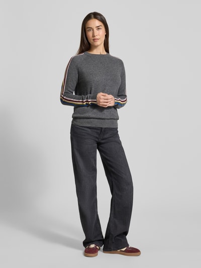 Jake*s Casual Gebreide pullover van kasjmier met contraststrepen Donkergrijs gemêleerd - 1